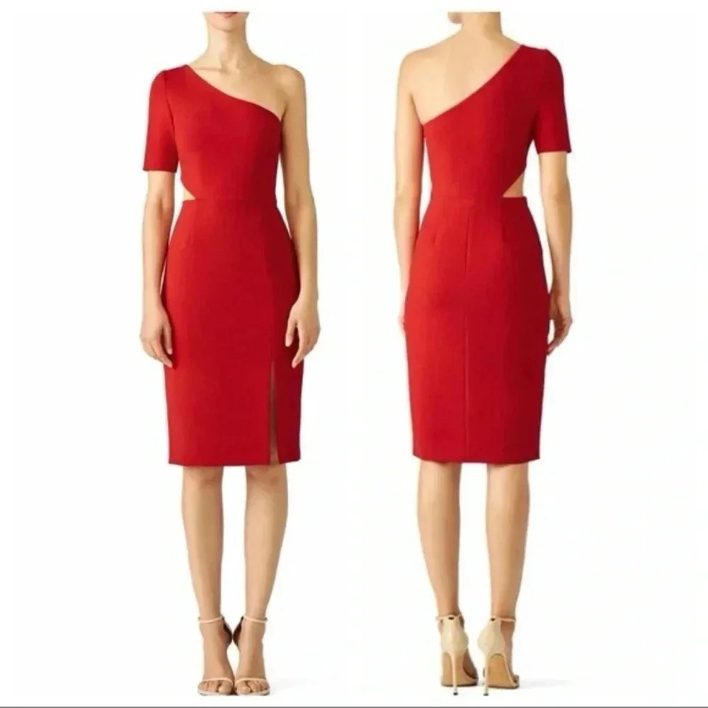 Jill Jill Stuart Red One Shoulder Party Holiday Cocktail Dress Cutout Size 8 M
